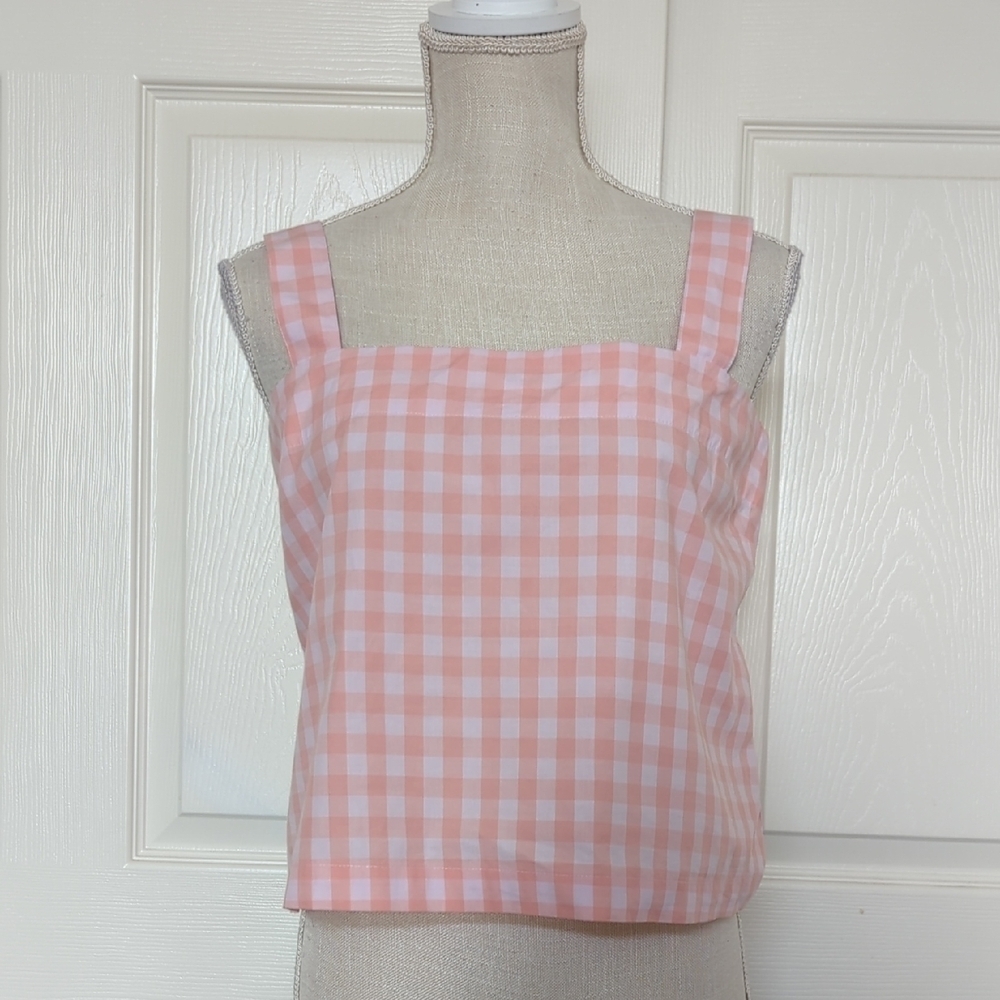 Ban.do Peachy Pink Gingham Tank Top | Sleeveless Cotton Picnic Cottagecore